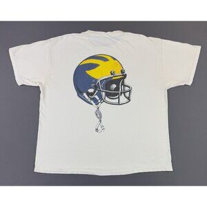 Vintage 90s Michigan Football Big Helmet Graphic NCAA Sportswear White Shirt